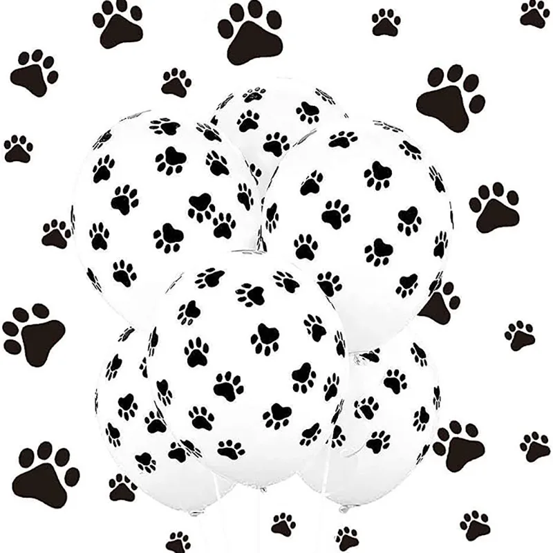 Pet Supplies Discount - 10/20 個犬パーティー用品 12 インチラテックスバルーン犬の誕生日子供ベビーシャワーバルーン装飾おもちゃ黒白犬の足跡