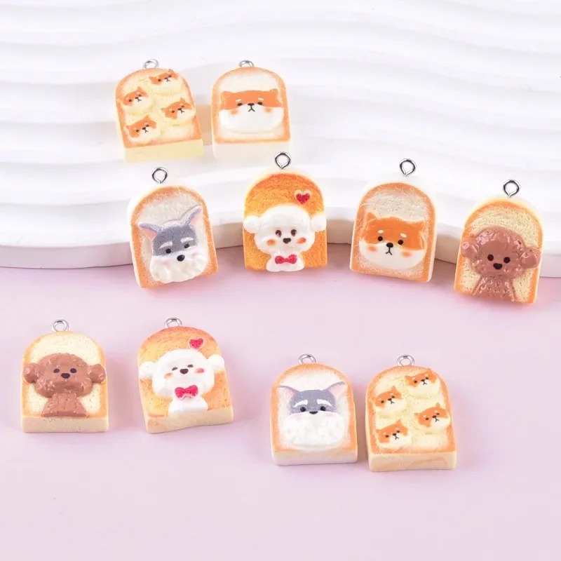Pet Supplies Discount - 10 個かわいいトースト犬樹脂ペンダント漫画動物チャーム DIY クラフト用品イヤリングキーホルダーファッションジュエリー装飾