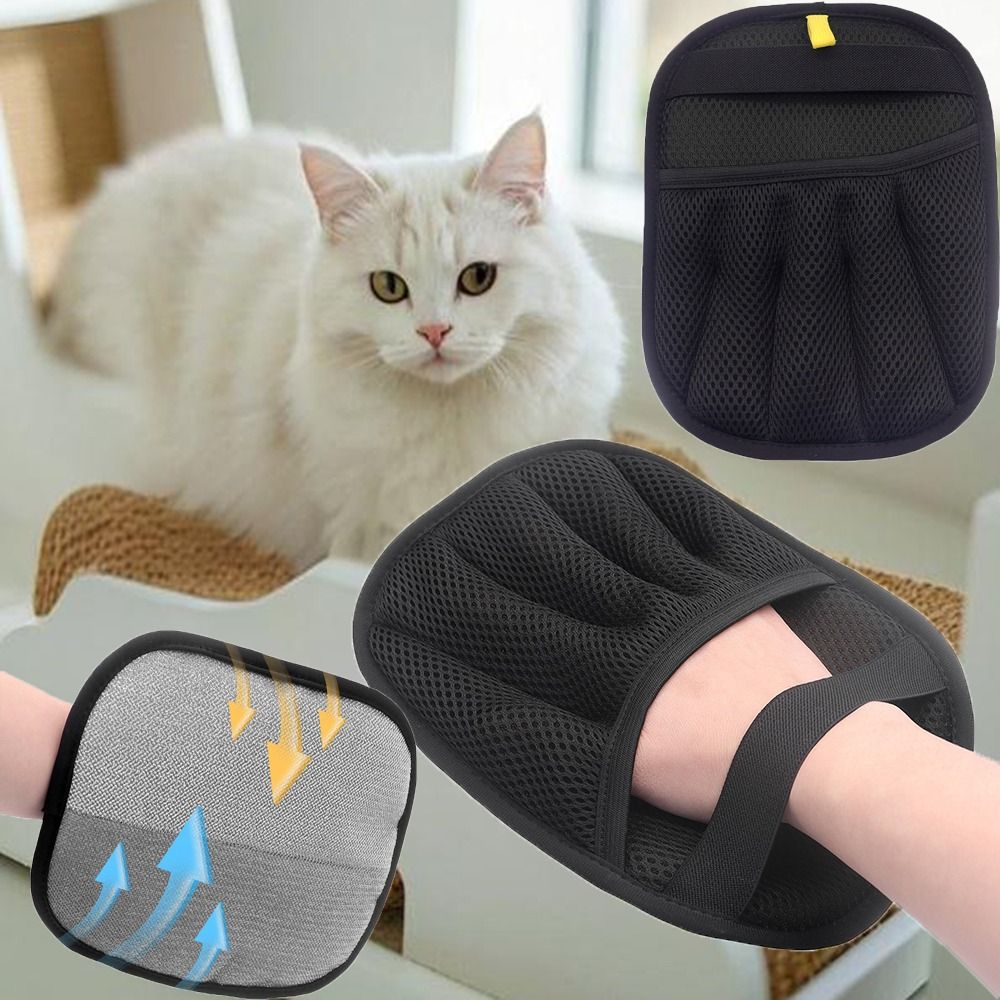 Pet Grooming Glove - 双方向ペットの毛除去手袋再利用可能な滑り止めペットグルーミング手袋メッシュ布多機能衣類毛除去剤ホーム