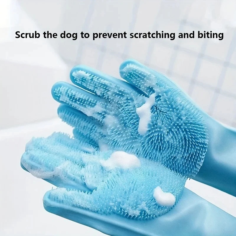 Pet Grooming Glove - ペットグルーミングクリーニンググローブ犬猫入浴シャンプーグローブスクラバーマジック食器洗いクリーナースポンジシリコン脱毛グローブ