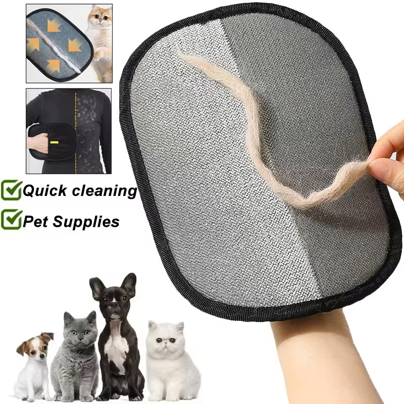 Pet Grooming Glove - ペットの毛取りツール 再利用可能な静電気除去グローブ、ペット用両面グルーミンググローブ、カーペットのペットの毛を除去します