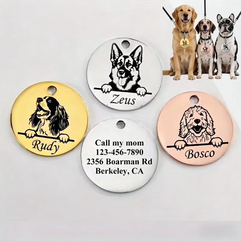Pet Supplies Discount - カスタムペット名入り子犬用迷子防止首輪 可愛い彫刻入りステンレス製タグ 犬猫用ネームタグ ペット用品 犬用アクセサリー